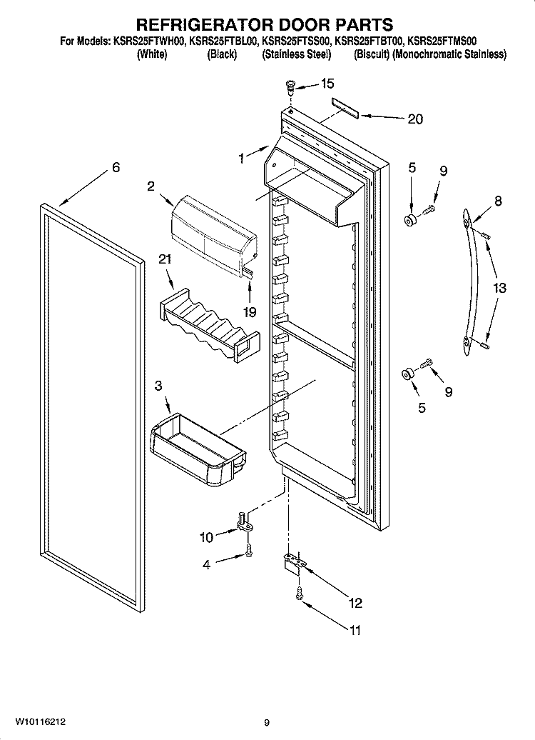 REFRIGERATOR DOOR PARTS Diagram and Parts List for KSRS25FTBT00  KitchenAid Refrigerator