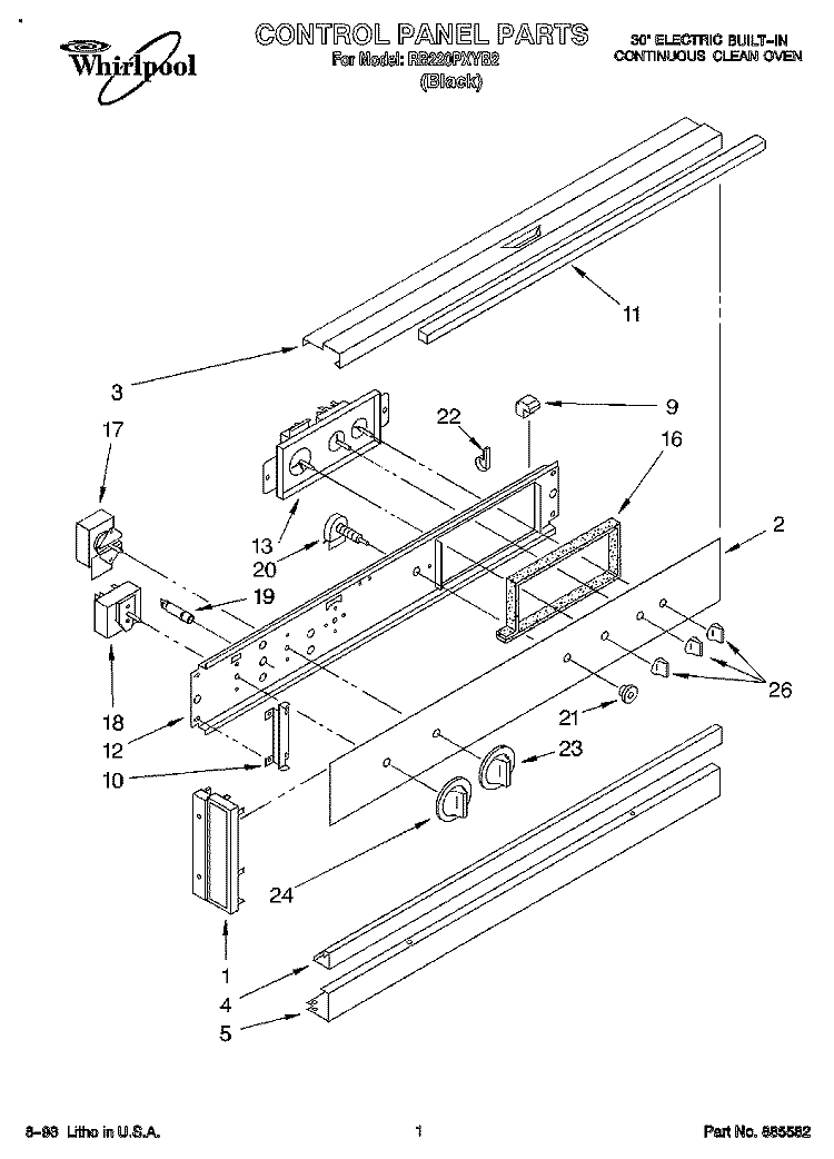 CONTROL PANEL Diagram and Parts List for RB220PXYB2  Whirlpool Wall Oven