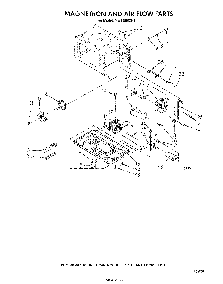 MAGNETRON AND AIRFLOW Diagram and Parts List for MW1000XS1  Whirlpool Microwave