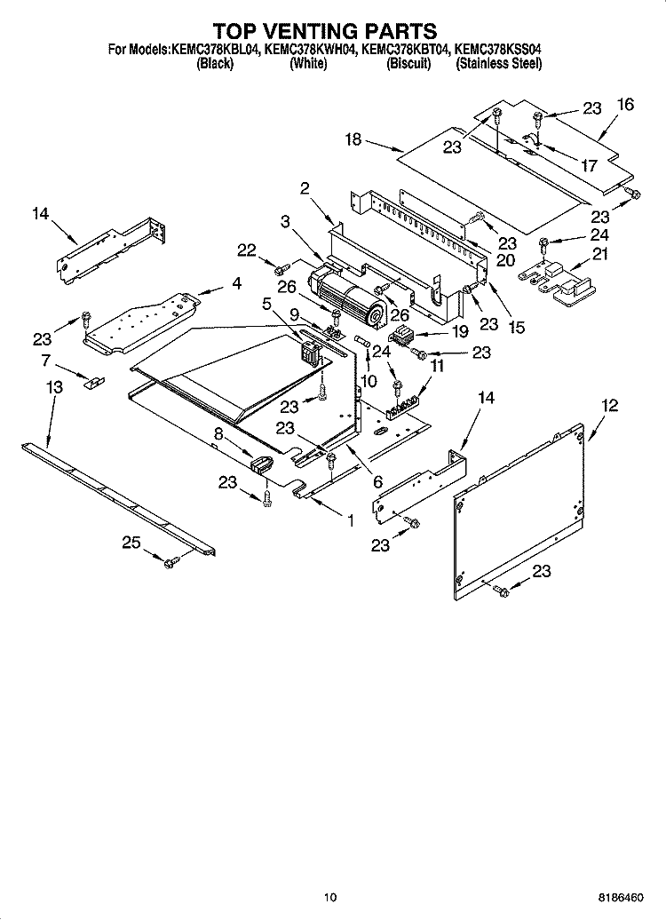 TOP VENTING PARTS Diagram and Parts List for KEMC378KBT04  KitchenAid Microwave Oven Combo