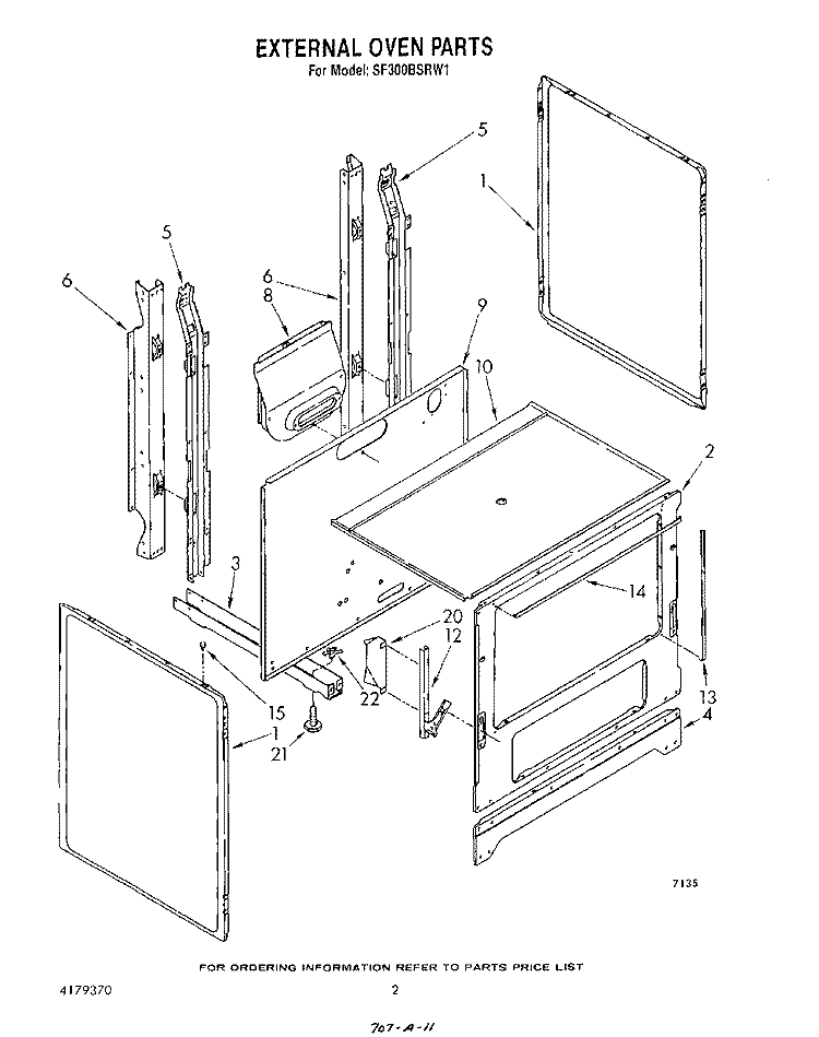 EXTERNAL OVEN Diagram and Parts List for SF300BSRW1  Whirlpool Range