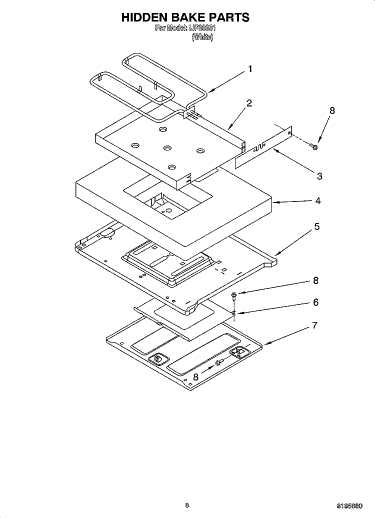 HIDDEN BAKE PARTS, MISCELLANEOUS PARTS Diagram and Parts List for IJP89801  Inglis Range