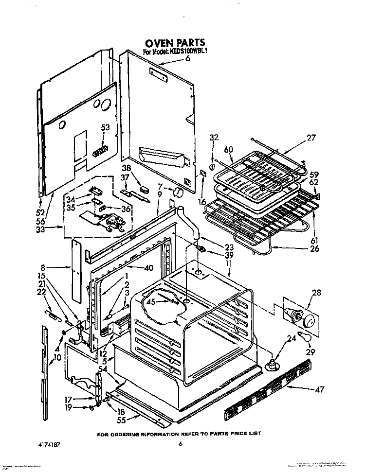 OVEN, LIT/OPTIONAL Diagram and Parts List for KEDS100WAL1  KitchenAid Range