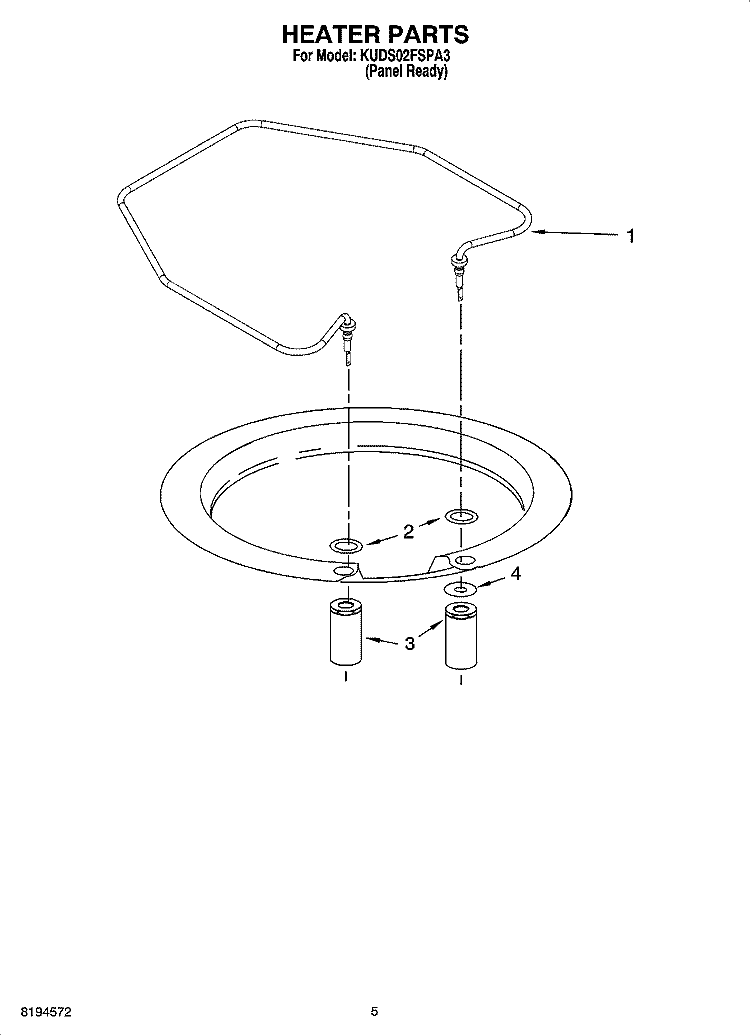 HEATER PARTS Diagram and Parts List for KUDS02FSPA3  KitchenAid Dishwasher