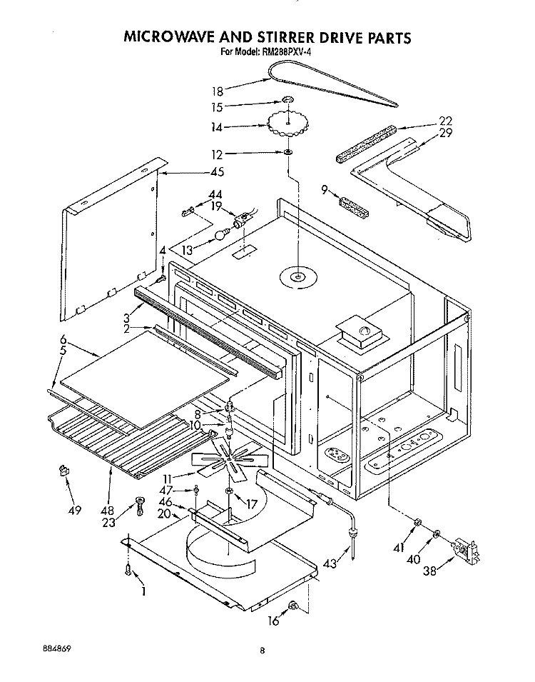 MICROWAVE AND STIRRER DRIVE Diagram and Parts List for RM288PXV4  Whirlpool Microwave Oven Combo