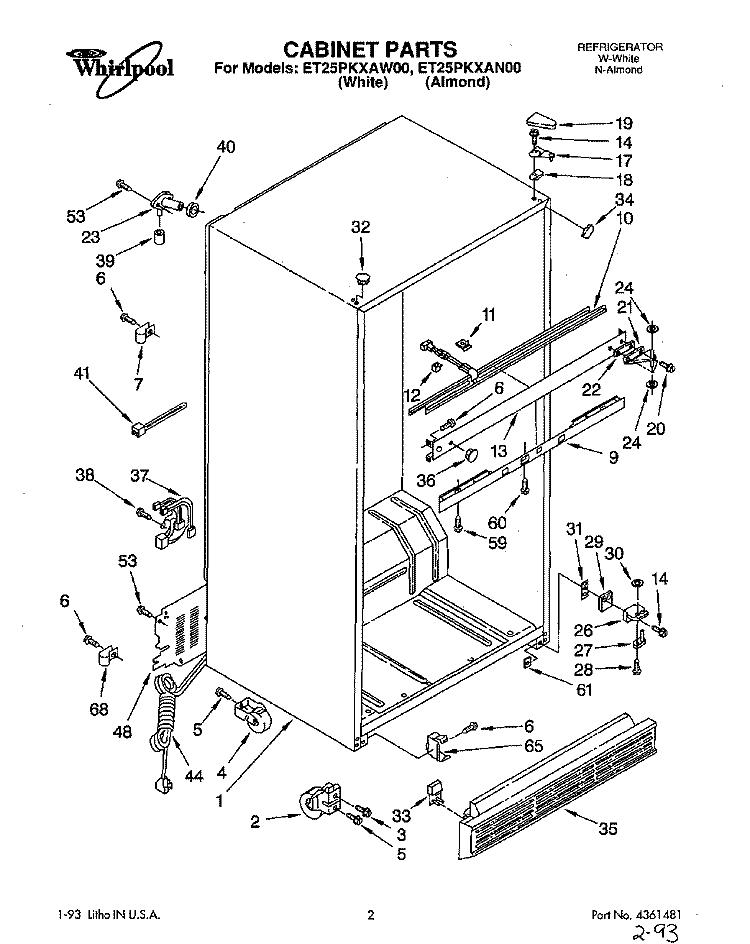 CABINET Diagram and Parts List for ET25PKXAN00  Whirlpool Refrigerator