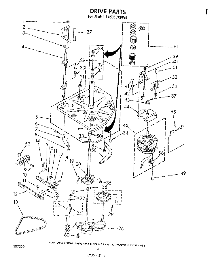 DRIVE Diagram and Parts List for LA5380XPW0  Whirlpool Washer