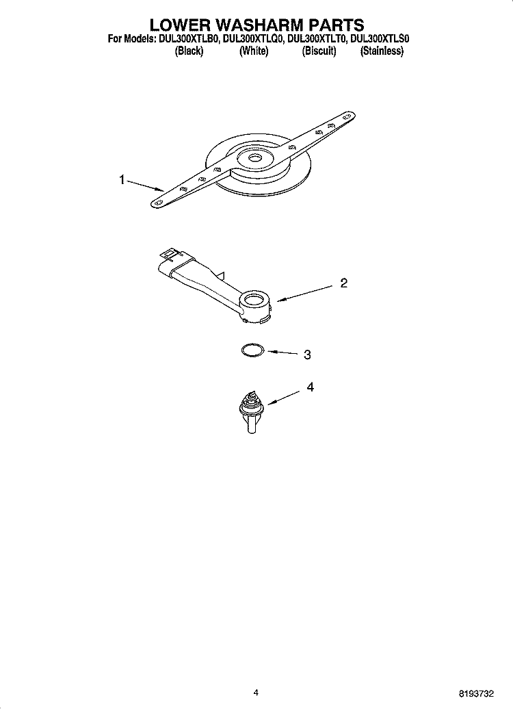 LOWER WASHARM PARTS Diagram and Parts List for DUL300XTLB0  Whirlpool Dishwasher