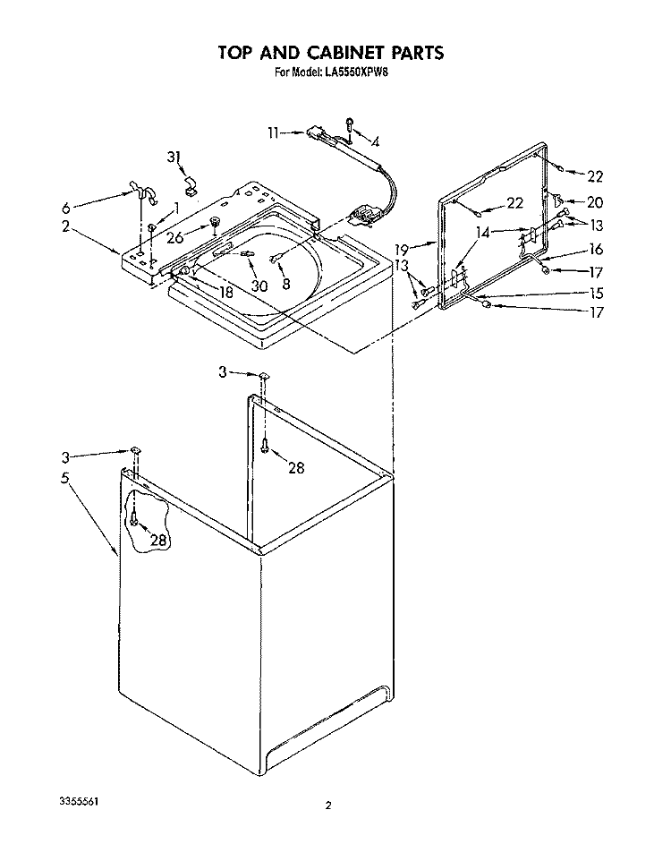 TOP AND CABINET, LIT/OPTIONAL Diagram and Parts List for LA5550XPW8  Whirlpool Washer