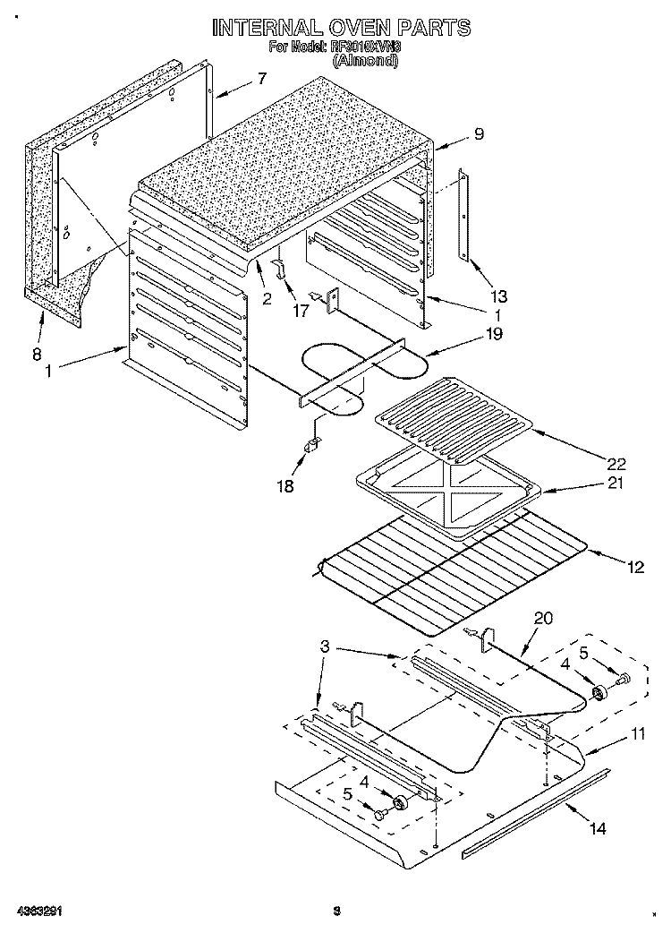 INTERNAL Diagram and Parts List for RF3010XVN3  Whirlpool Range
