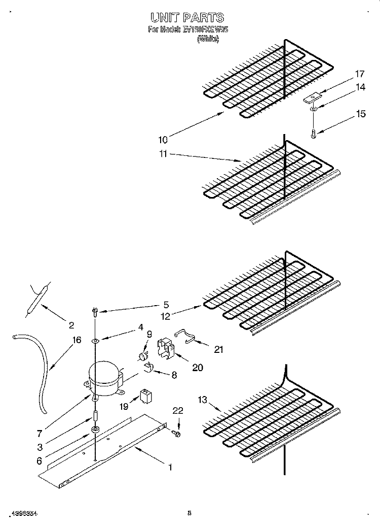 UNIT Diagram and Parts List for EV150FXGW05  Whirlpool Freezer