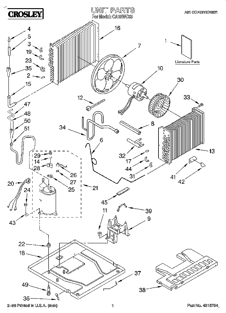UNIT, LITERATURE Diagram and Parts List for CA18WC53  Crosley Air Conditioner