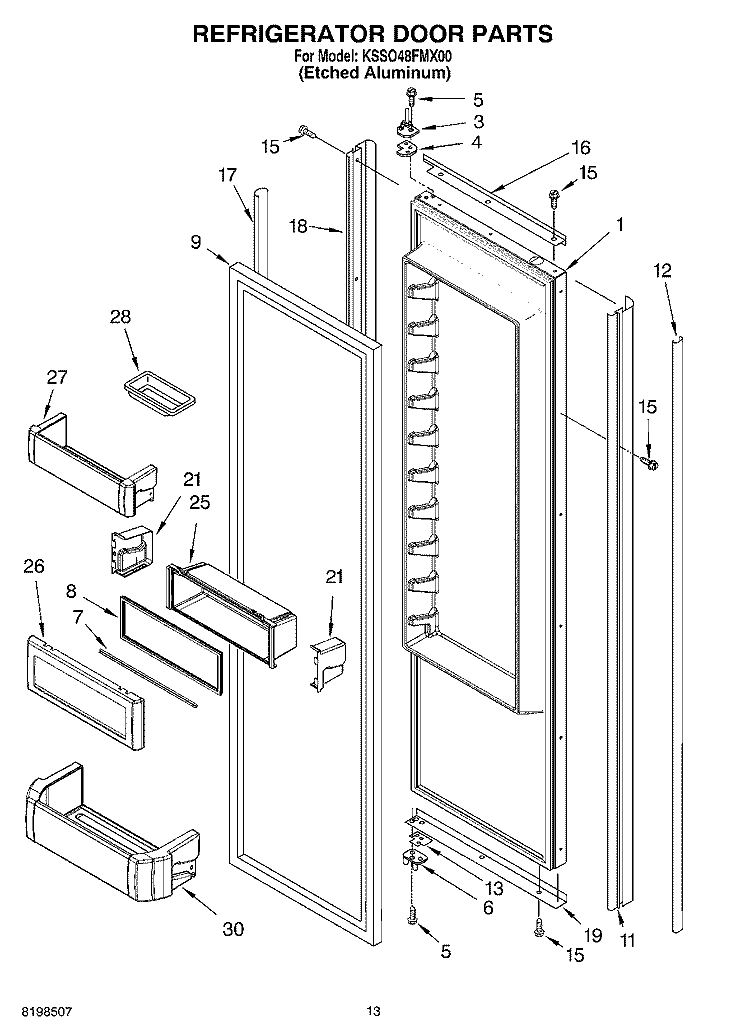 REFRIGERATOR DOOR PARTS Diagram and Parts List for KSSO48FMX00  KitchenAid Refrigerator