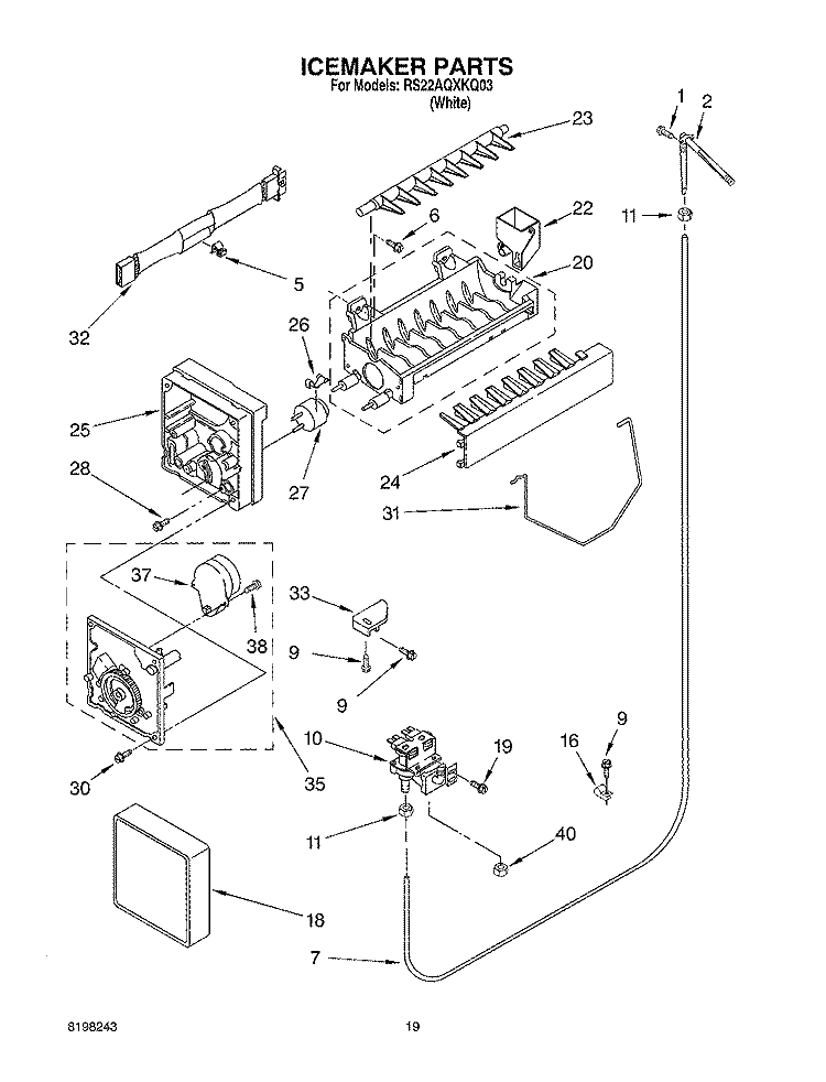 ICE MAKER, OPTIONAL Diagram and Parts List for RS22AQXKQ03  Roper Refrigerator