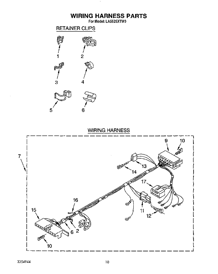 WIRING HARNESS Diagram and Parts List for LA5525XTN0  Whirlpool Washer