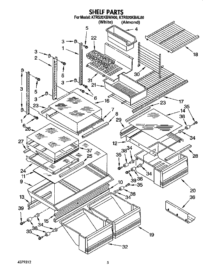 SHELF, LIT/OPTIONAL Diagram and Parts List for KTRS20KBWH00  KitchenAid Refrigerator