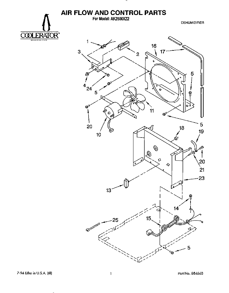 SECTION Diagram and Parts List for AK2500XZ2  Whirlpool Dehumidifier