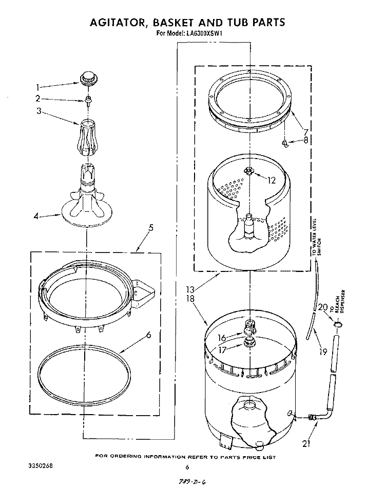 AGITATOR, BASKET AND TUB Diagram and Parts List for LA6300XSW1  Whirlpool Washer