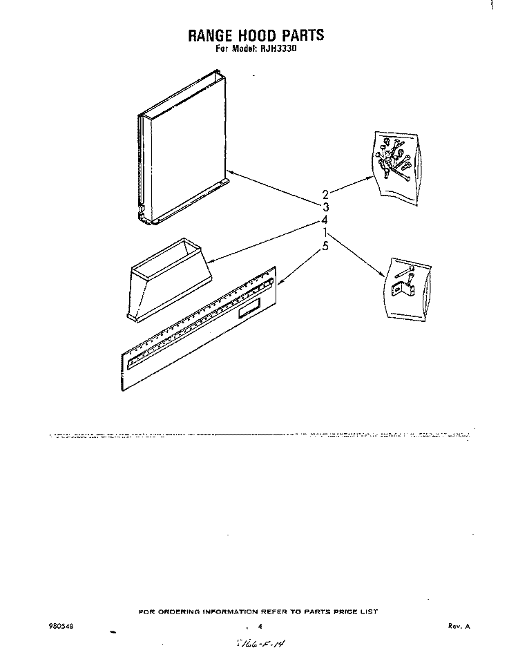 SECTION Diagram and Parts List for RJH3330  Whirlpool Range Hood