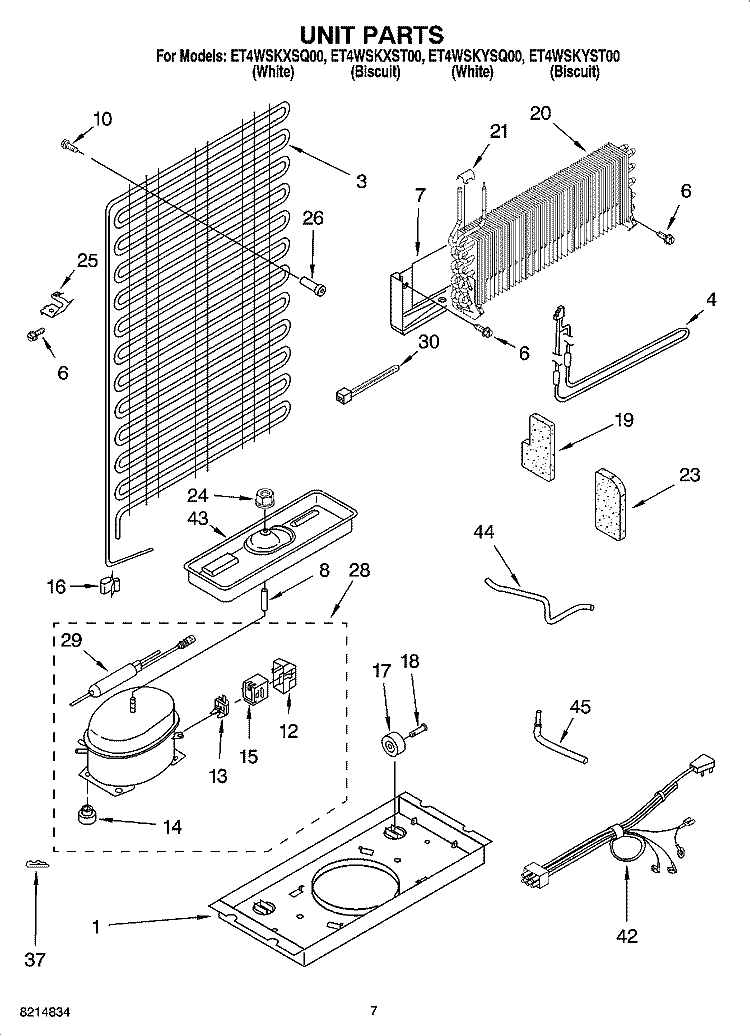 UNIT PARTS Diagram and Parts List for ET4WSKXST00  Whirlpool Refrigerator