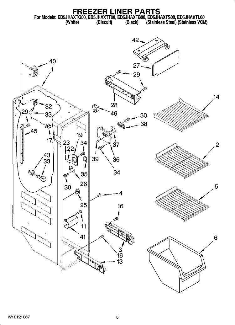 FREEZER LINER PARTS Diagram and Parts List for ED5JHAXTB00  Whirlpool Refrigerator