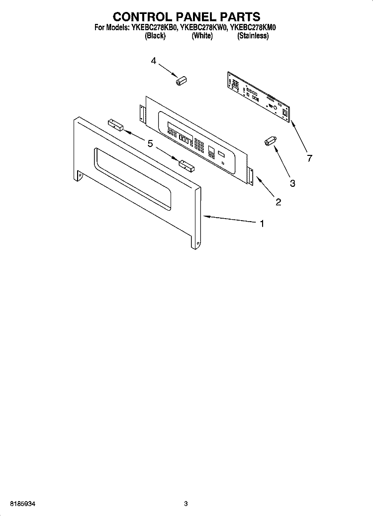 CONTROL PANEL PARTS Diagram and Parts List for YKEBC278KM0  KitchenAid Wall Oven