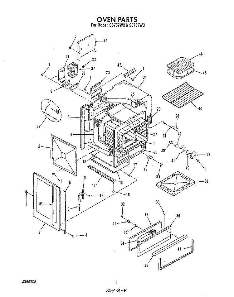 OVEN Diagram and Parts List for S8757^2  Whirlpool Range