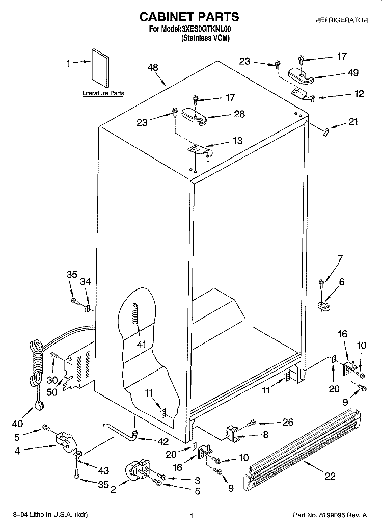 CABINET PARTS Diagram and Parts List for 3XES0GTKNL00  Whirlpool Refrigerator