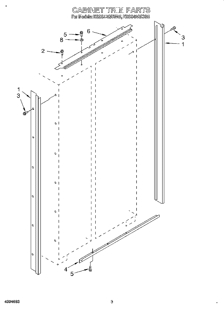 CABINET TRIM Diagram and Parts List for KSSS42QDX05  KitchenAid Refrigerator