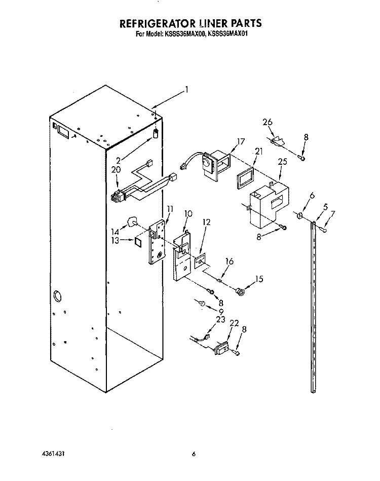 REFRIGERATOR LINER Diagram and Parts List for KSSS36MAX00  KitchenAid Refrigerator