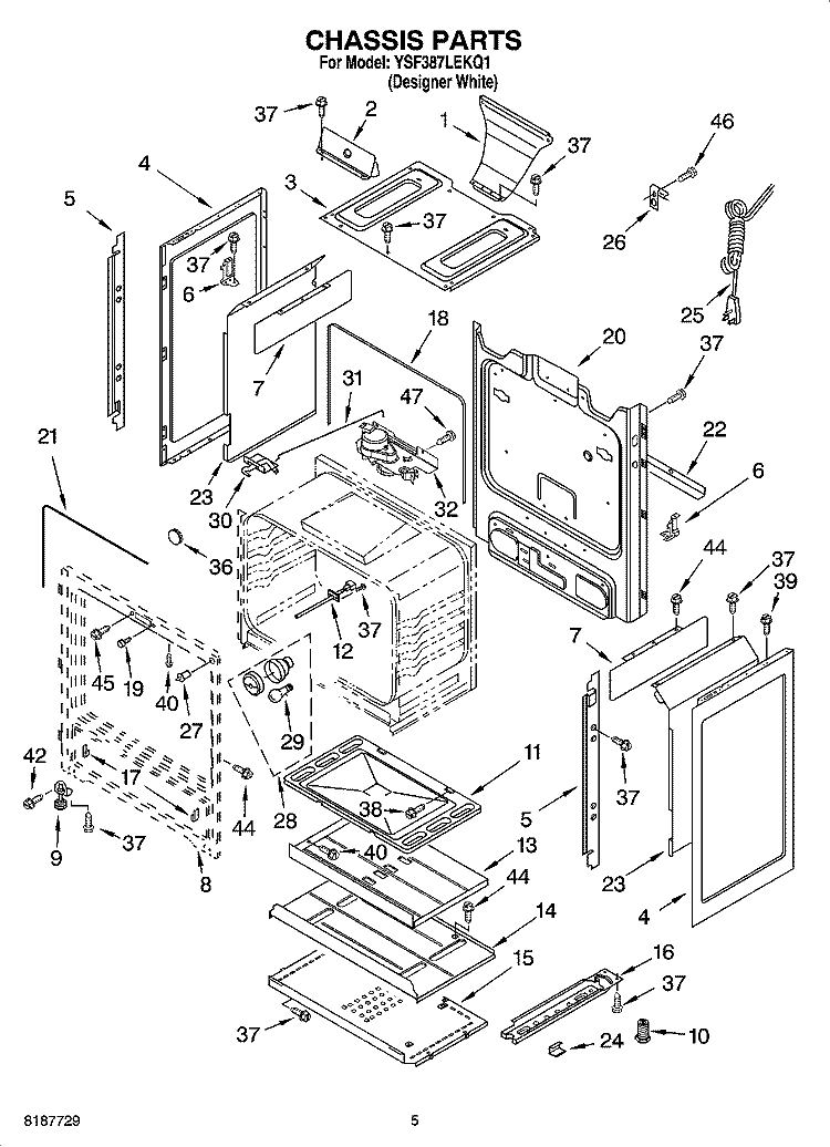 CHASSIS PARTS Diagram and Parts List for YSF387LEKQ1  Whirlpool Range
