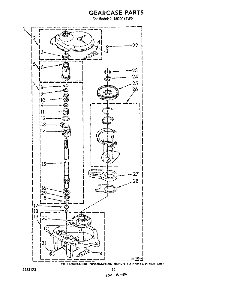 GEARCASE Diagram and Parts List for 4LA9300XTW0  Whirlpool Washer