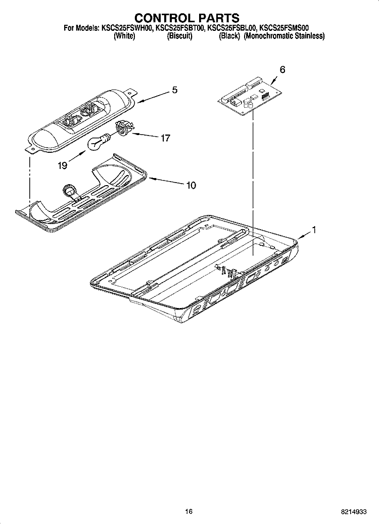 CONTROL PARTS Diagram and Parts List for KSCS25FSBL00  KitchenAid Refrigerator
