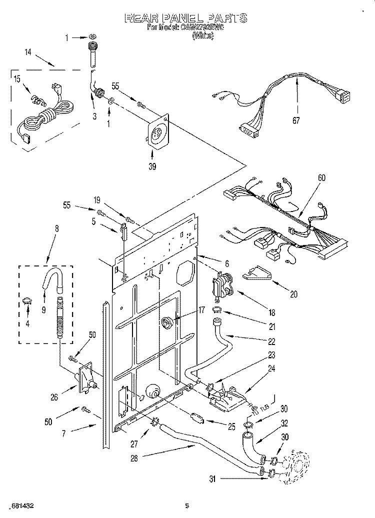 REAR PANEL Diagram and Parts List for CAW2792EW0  Whirlpool Washer