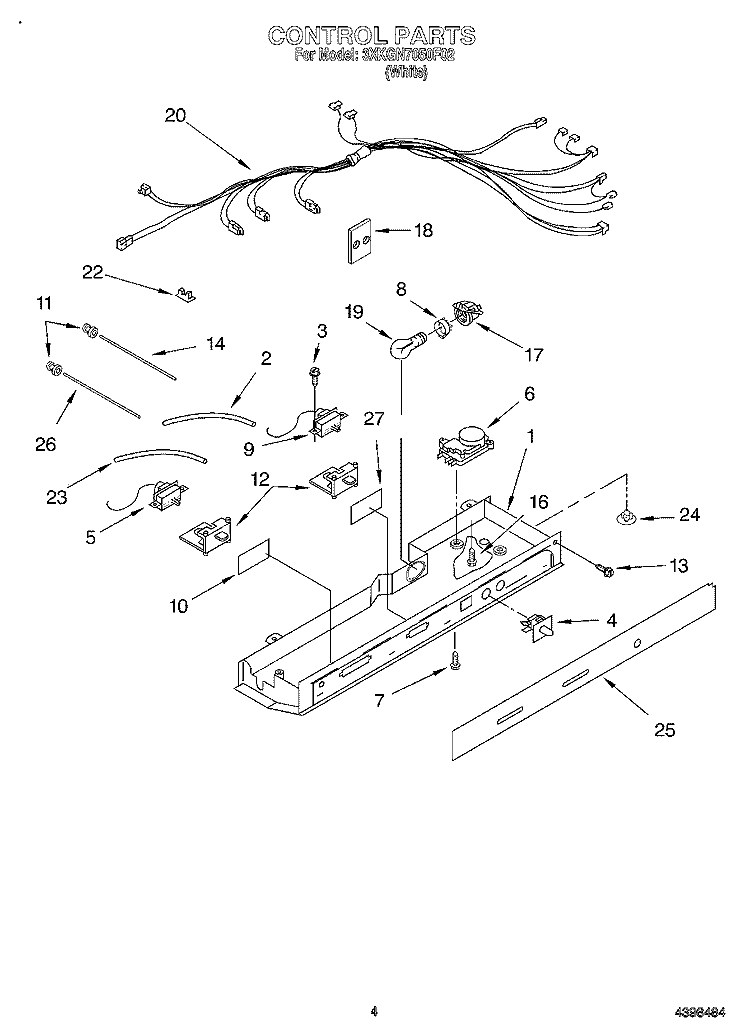 CONTROL Diagram and Parts List for 3XKGN7050F02  Whirlpool Refrigerator