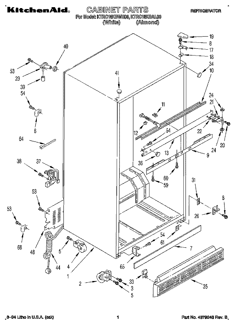 CABINET Diagram and Parts List for KTRC18KBAL00  KitchenAid Refrigerator