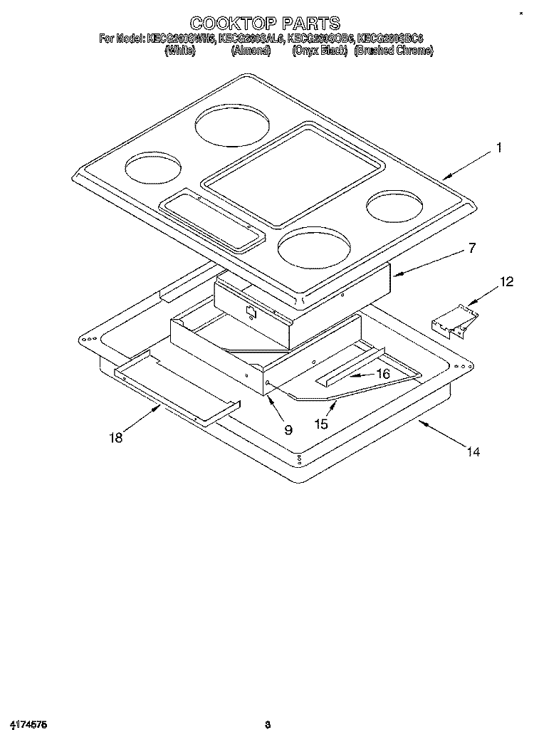 SECTION Diagram and Parts List for KECG260SOB6  KitchenAid Cooktop