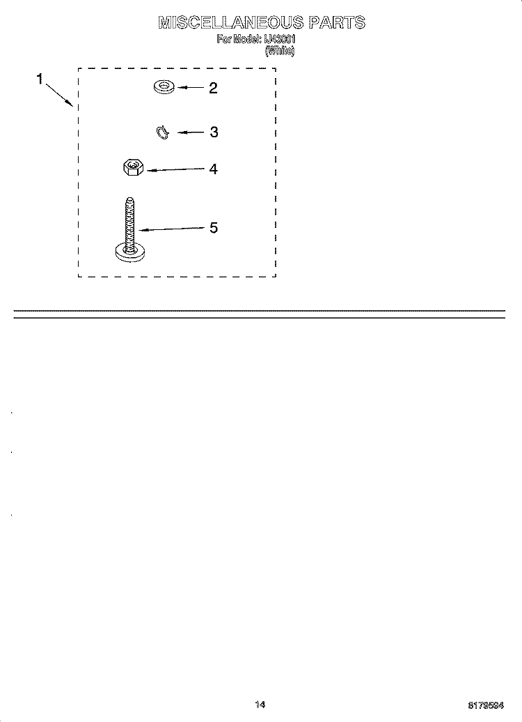 MISCELLANEOUS  PARTS, OPTIONAL PARTS (NOT INCLUDED) Diagram and Parts List for IJ43001  Inglis Washer