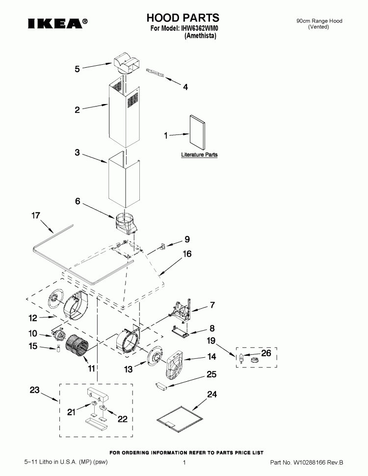 HOOD PARTS Diagram and Parts List for IHW6362WM0  Whirlpool Range Hood