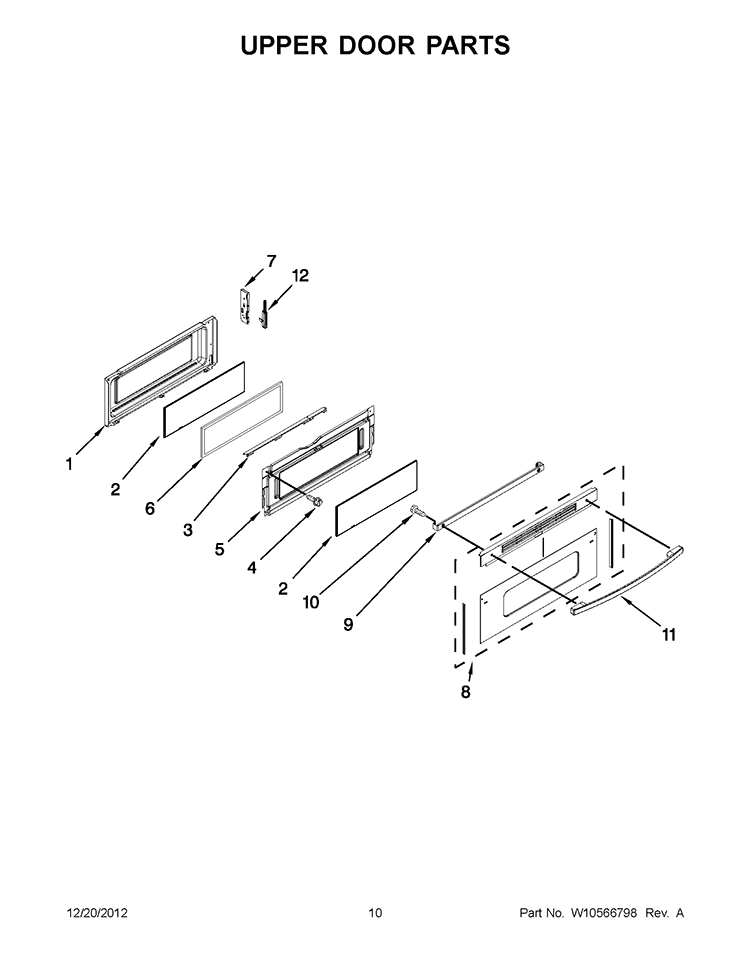 UPPER DOOR PARTS Diagram and Parts List for GGE388LXB04  Whirlpool Range