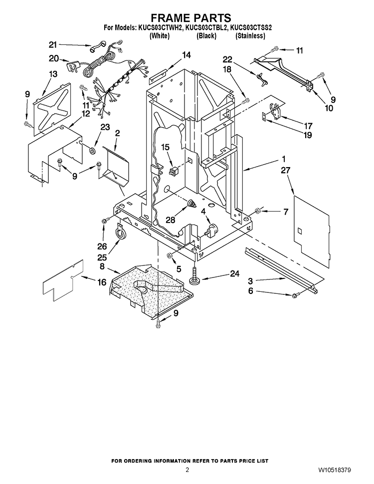 FRAME PARTS Diagram and Parts List for KUCS03CTWH2  KitchenAid Trash Compactor
