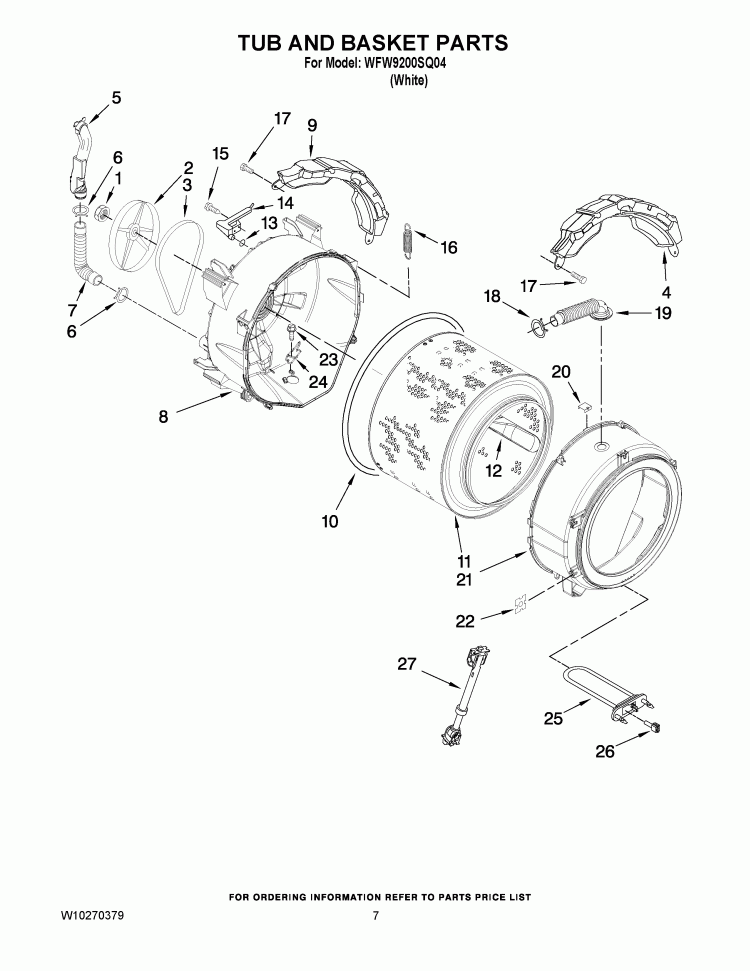 TUB AND BASKET PARTS Diagram and Parts List for WFW9200SQ04  Whirlpool Washer