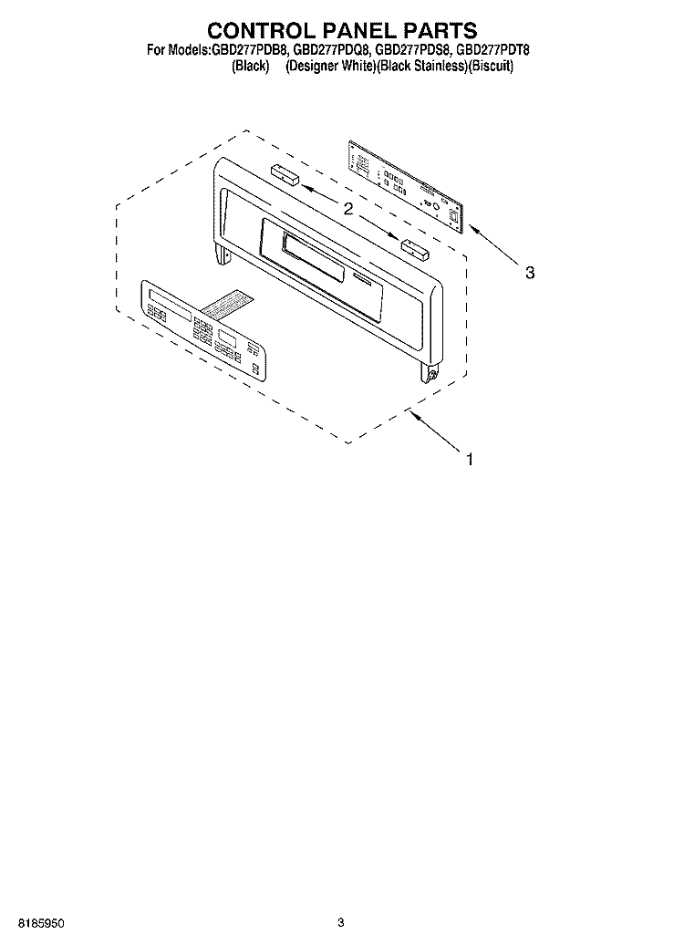 CONTROL PANEL Diagram and Parts List for GBD277PDS8  Whirlpool Wall Oven