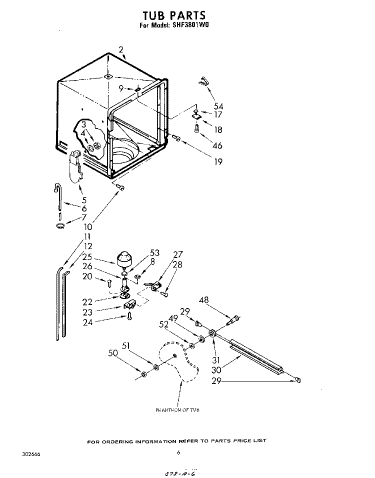 TUB , LIT/OPTIONAL Diagram and Parts List for SHF3801W0  Whirlpool Dishwasher