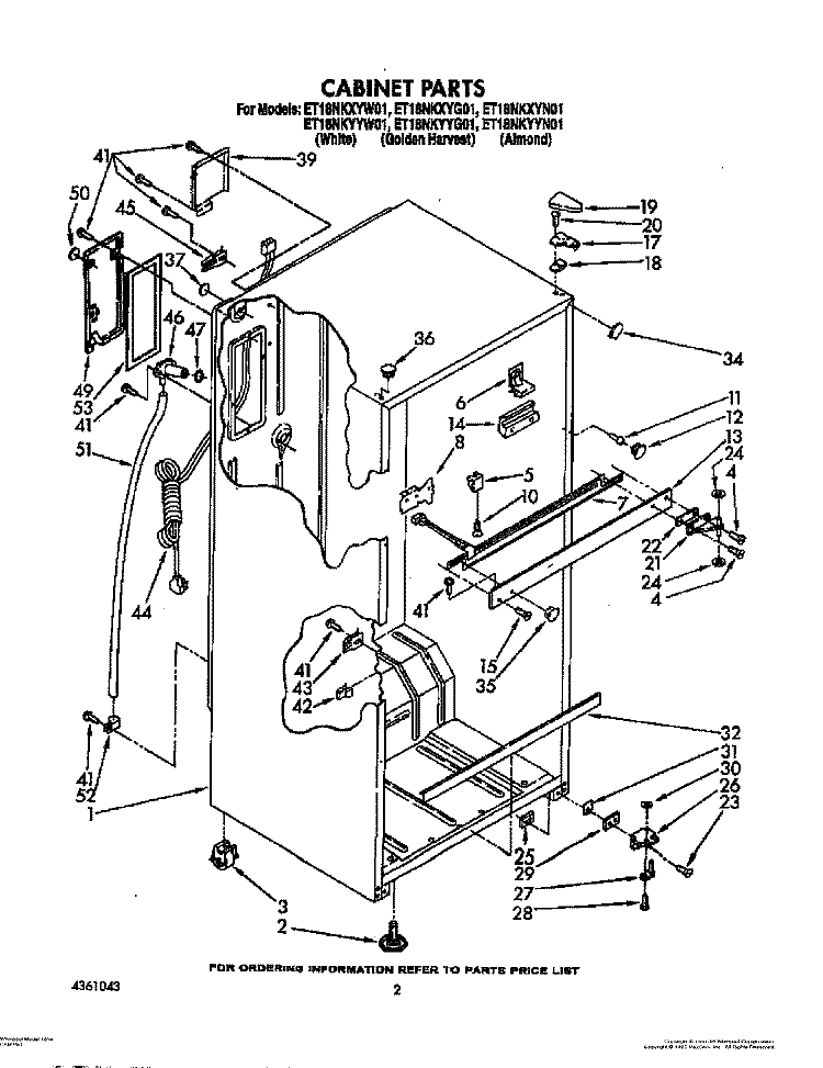 CABINET Diagram and Parts List for ET18NKXYG01  Whirlpool Refrigerator