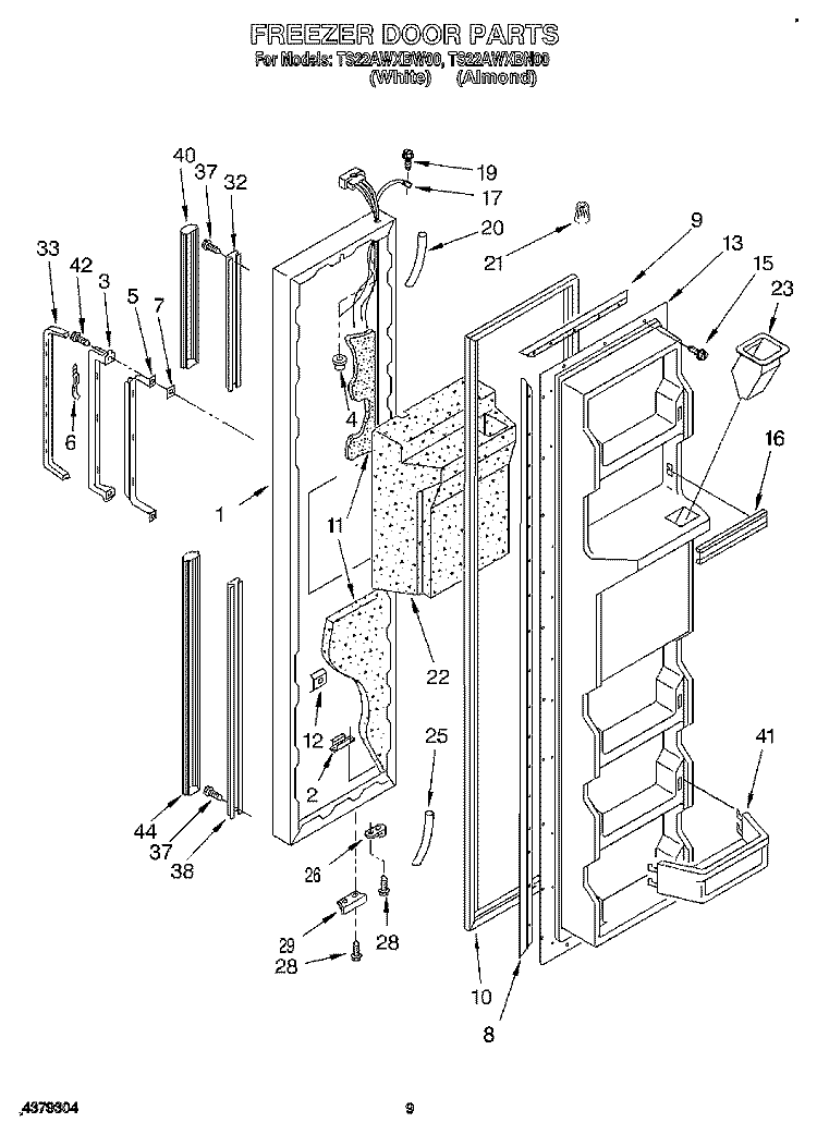 FREEZER DOOR Diagram and Parts List for TS22AWXBN00  Whirlpool Refrigerator
