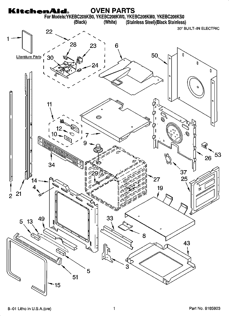 OVEN PARTS Diagram and Parts List for YKEBC208KW0  KitchenAid Wall Oven