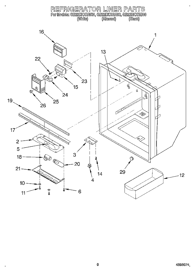 REFRIGERATOR LINER Diagram and Parts List for GB22DKXGN00  Whirlpool Refrigerator