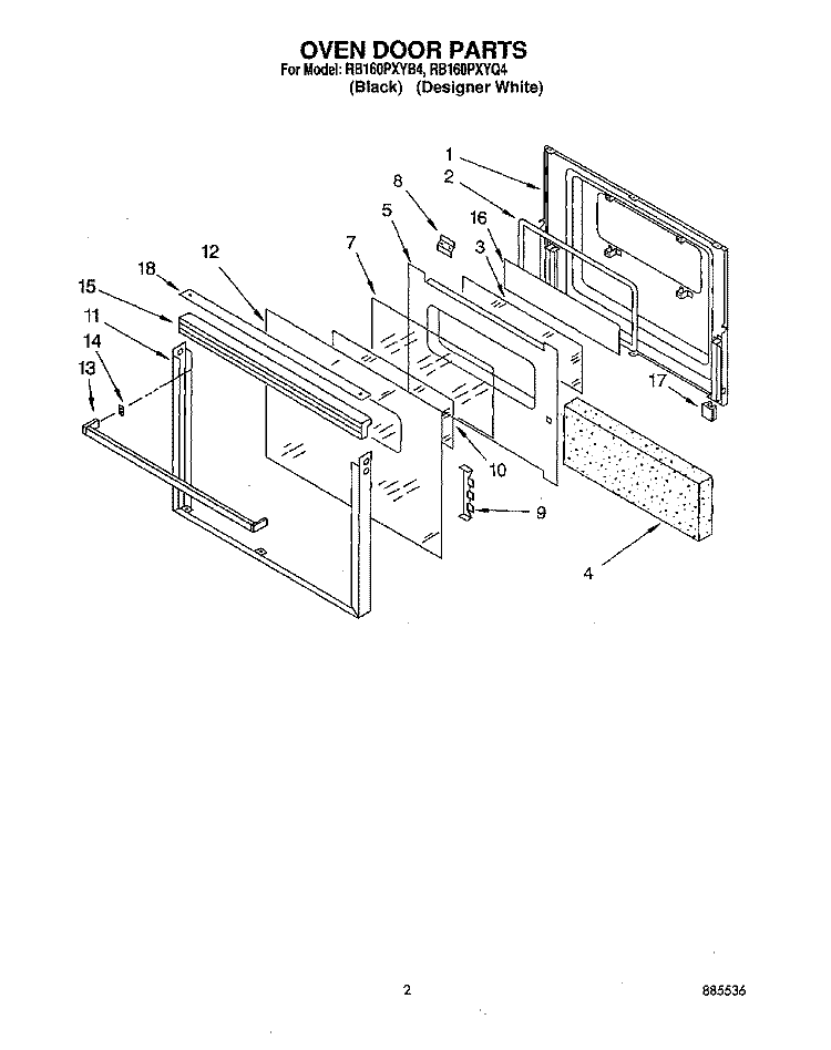 OVEN DOOR Diagram and Parts List for RB160PXYQ4  Whirlpool Wall Oven