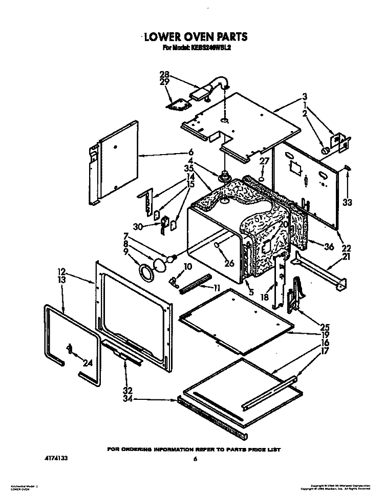 LOWER OVEN Diagram and Parts List for KEBS246WBL2  KitchenAid Wall Oven